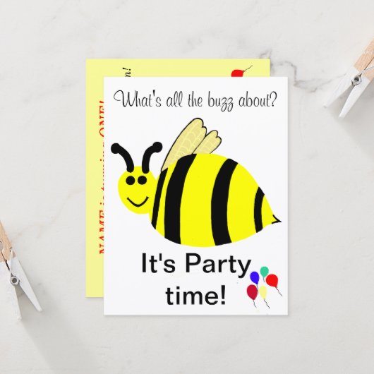 Invitation d'anniversaire avec ballons en forme d' (Devant/Arrière en situation)