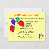 Invitation d'anniversaire avec ballons en forme d' (Dos)