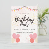 Invitation d'anniversaire avec ballons en forme de (Debout devant)