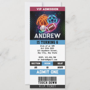 Invitation d'anniversaire avec billet de sport All