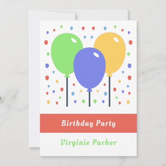 Invitation d'anniversaire avec des ballons colorés (Devant)