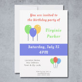 Invitation d'anniversaire avec des ballons colorés
