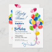 Invitation d'anniversaire avec des ballons colorés (Devant / Derrière)