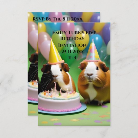 Invitation D'Anniversaire Avec Des Cochons De Guin (Devant / Derrière)