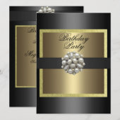 Invitation d'anniversaire avec design perle noire (Devant / Derrière)