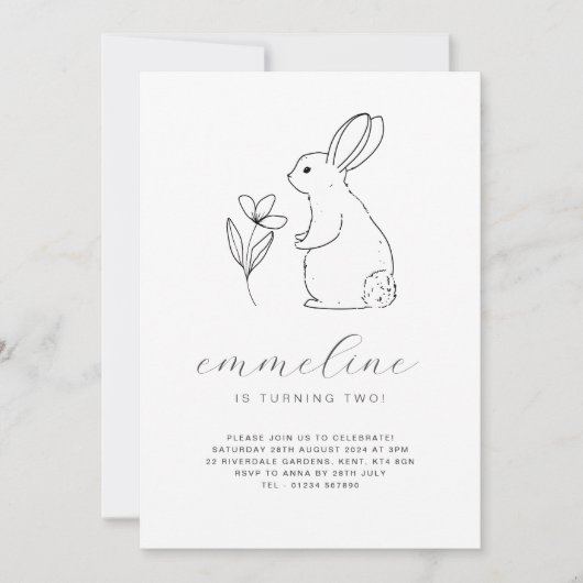 Invitation d'anniversaire avec dessin au trait de (Devant)