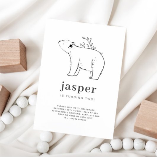 Invitation d'anniversaire avec dessin ours au trai