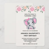 Invitation d'anniversaire avec éléphant rose et bo (Devant / Derrière)