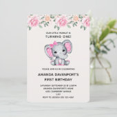 Invitation d'anniversaire avec éléphant rose et bo (Debout devant)