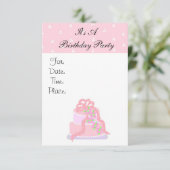 Invitation d'anniversaire avec gâteau rose (Debout devant)
