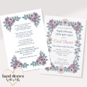 Invitation d'anniversaire avec gerbe de fleurs à e