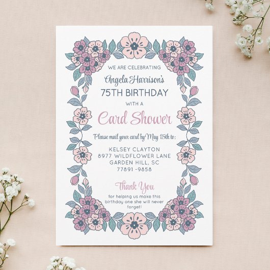Invitation d'anniversaire avec gerbe de fleurs à e