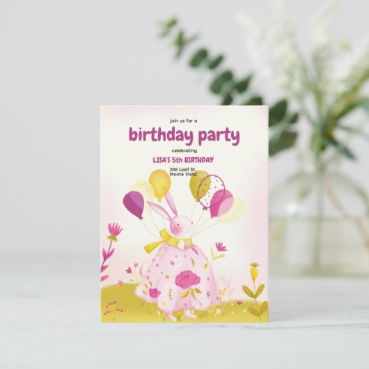 Invitation d'anniversaire avec lapin (Debout devant)