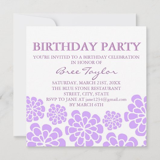 Invitation d'anniversaire avec motif de fleurs Mod (Devant)