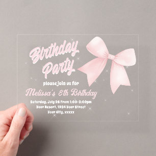 Invitation d'anniversaire avec motif de nœud rose