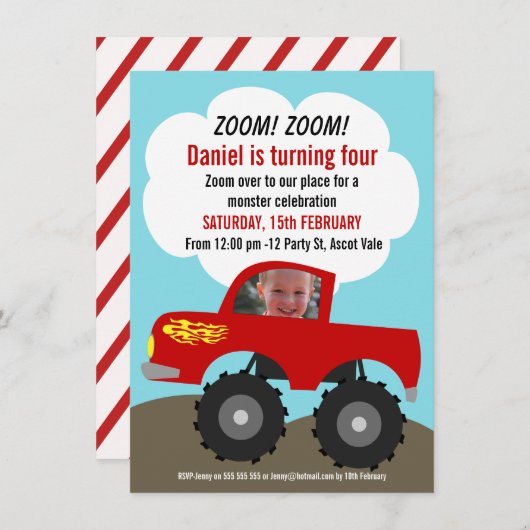 Invitation d'anniversaire avec photo de camion mon (Devant / Derrière)