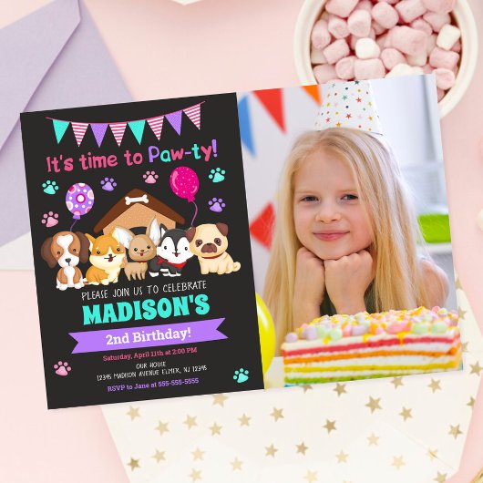 Invitation d'anniversaire avec photo de chiot / Fê
