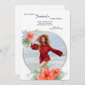 Invitation d'anniversaire avec photo d'Hibiscus (Devant / Derrière)