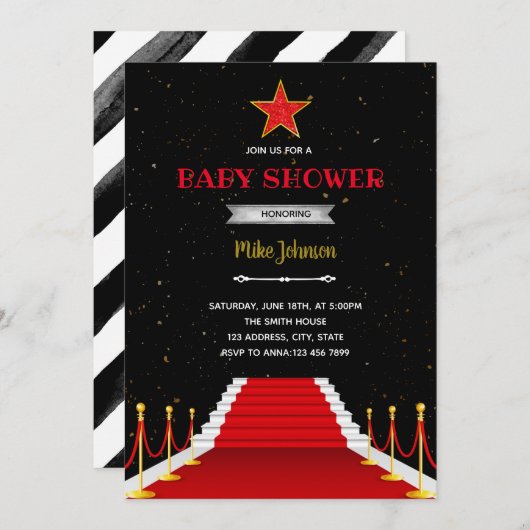 Invitation d'anniversaire avec tapis rouge (Devant / Derrière)