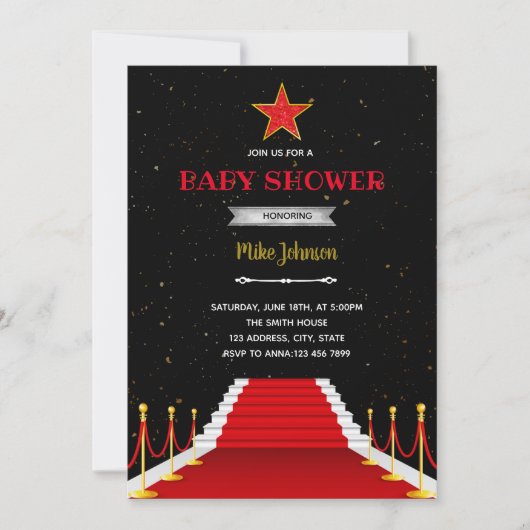 Invitation d'anniversaire avec tapis rouge pour un (Devant)