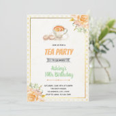 Invitation d'anniversaire avec thé et macaron sous (Debout devant)
