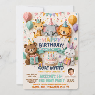 Invitation d'anniversaire avec un animal en origam