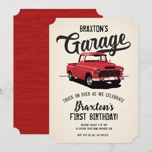 Invitation d'anniversaire avec un camion vintage (Devant / Derrière)