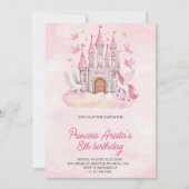 Invitation d'anniversaire avec un château rose (Devant)