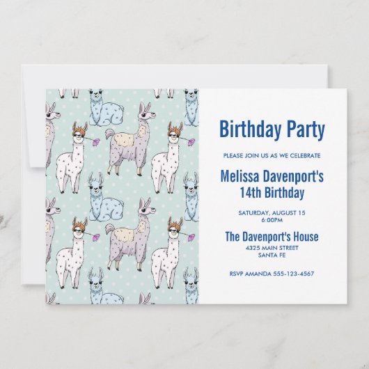 Invitation d'anniversaire avec un motif mignon met (Devant)