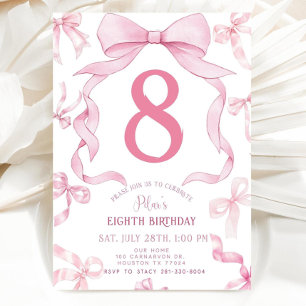 Invitation d'anniversaire avec un nœud rose, Invit