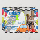 Invitation d'anniversaire avec voitures et pistes (Devant / Derrière)