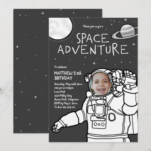 Invitation d'anniversaire Aventure Spatiale (Devant / Derrière)