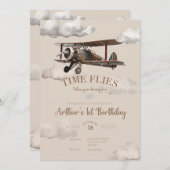 Invitation d'anniversaire avion Time Flies (Devant / Derrière)