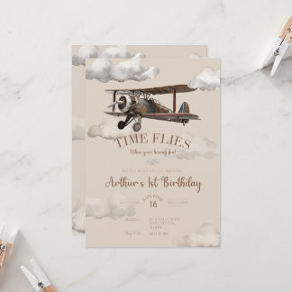 Invitation d'anniversaire avion Time Flies