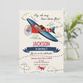 Invitation d'anniversaire Avion Vintage Time Flies (Debout devant)