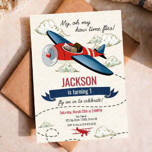 Invitation d'anniversaire Avion Vintage Time Flies