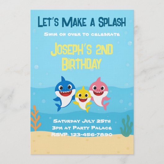 Invitation d'anniversaire Baby Shark (Devant)