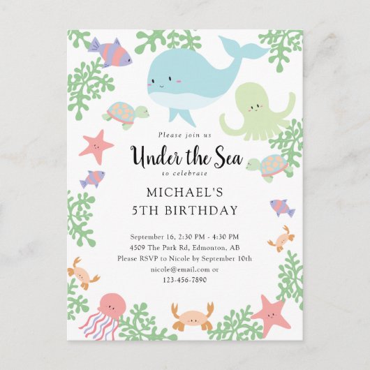 Invitation d'anniversaire baleine de mer mignonne  (Devant)