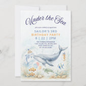 Invitation d'anniversaire baleine et animaux de l' (Devant)