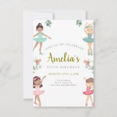 Invitation d'anniversaire Ballerina Rose et or (Devant)