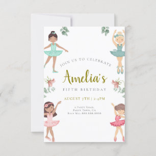 Invitation d'anniversaire Ballerina Rose et or