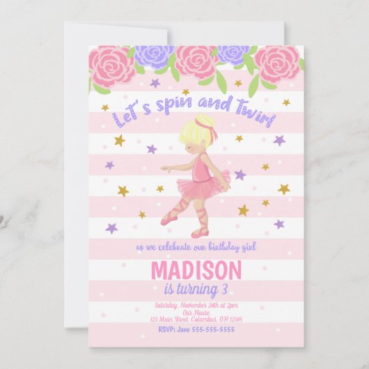 Invitation d'anniversaire Ballerina / Tutu Invitat (Devant)