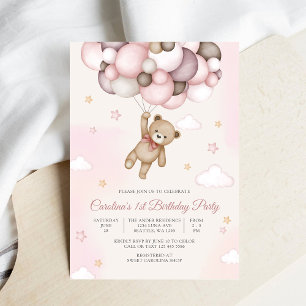 Invitation d'anniversaire ballon ours en peluche