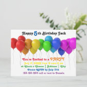 Invitation d'anniversaire Ballons Arc-en-ciel (Debout devant)