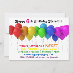 Invitation d'anniversaire Ballons Arc-en-ciel