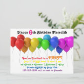 Invitation d'anniversaire Ballons Arc-en-ciel (Debout devant)