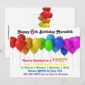 Invitation d'anniversaire Ballons Arc-en-ciel (Devant / Derrière)