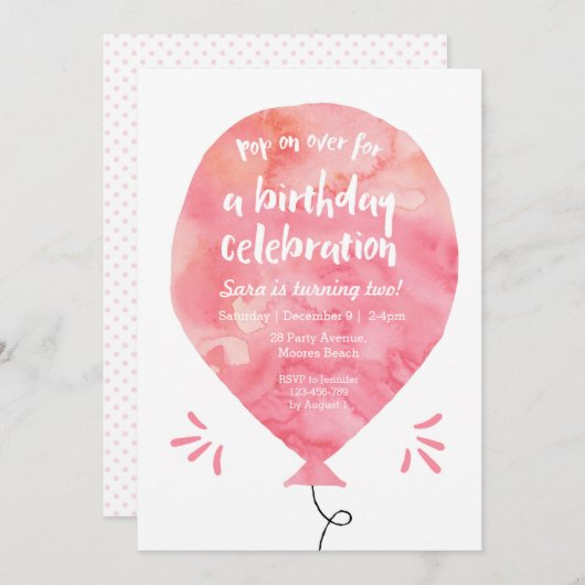 Invitation d'anniversaire | Ballotte rose Aquarell (Devant / Derrière)