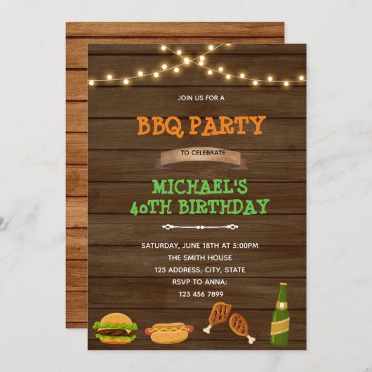 Invitation d'anniversaire barbecue grill et chill (Devant / Derrière)