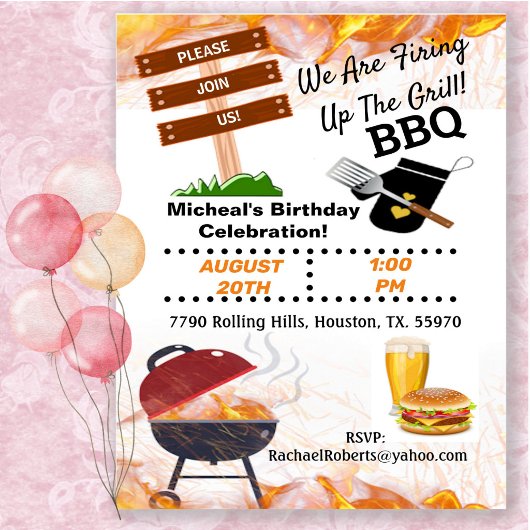 Invitation d'anniversaire barbecue pour allumer le